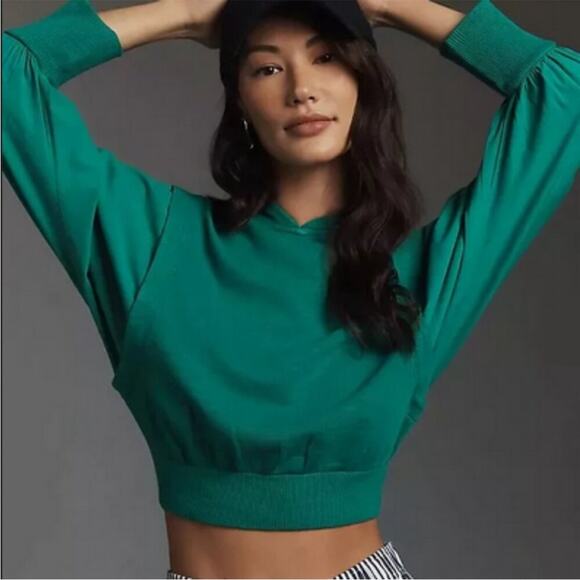 Anthro Pilcro Fabric Mix Cropped Hoodie - Picture 1 of 7